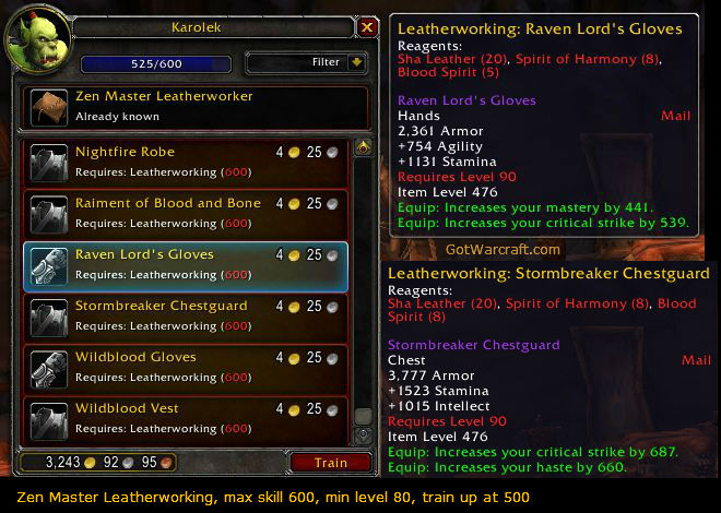 Leveling Leathworking to 600 in patch 5.4