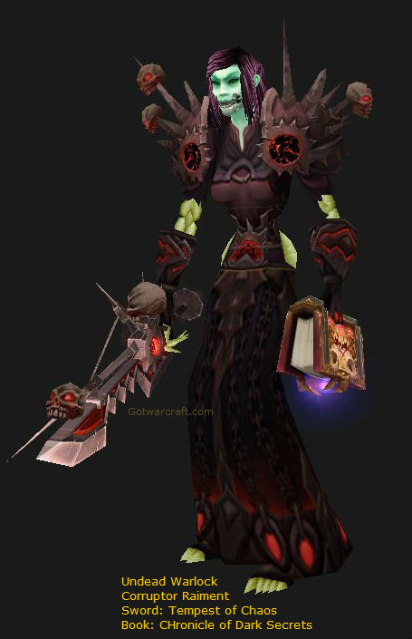 Undead Warlock Leveling in gear transmogged to "Corruptor Raiment"